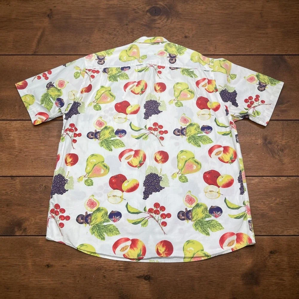 Vintage Banana Republic Fruit Print Shirt Mens MEDIUM Hawaiian Safari Travel Co
